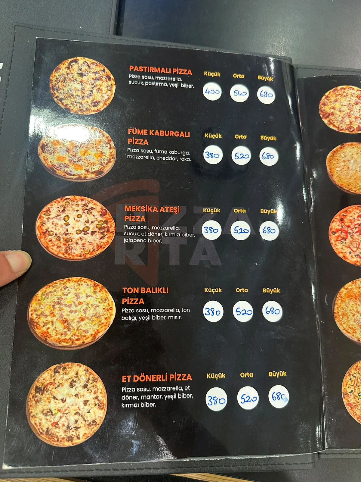 Pizza Artı mevcut menü